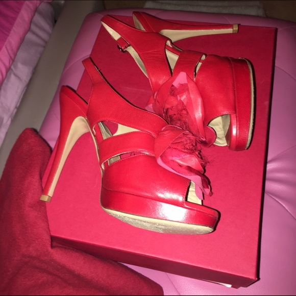 Red Leather Valentino Rose Slingback Pumps - Picture 3 of 8