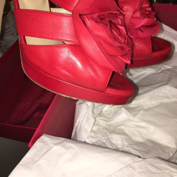 Red Leather Valentino Rose Slingback Pumps - Picture 7 of 8