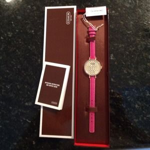 Coach watch, pink strap, gold face