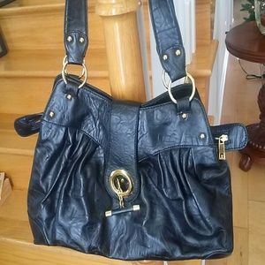 Black leather tote handbag