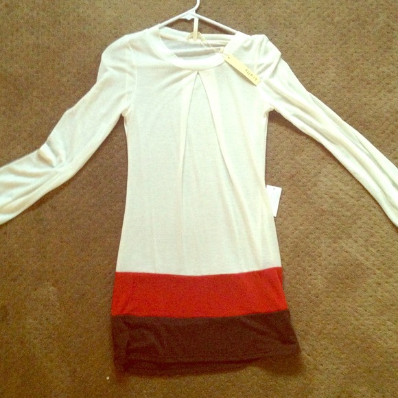 Long sleeved long shirt ivory/rust/brown