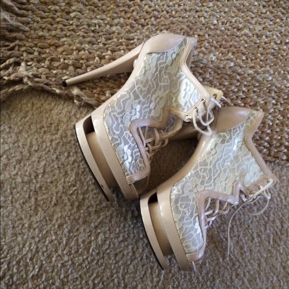 Beige Lace Heels