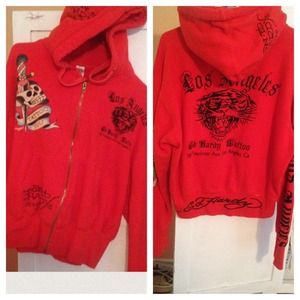 Candy apple red ed hardy zip up hoodie