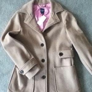 "HOLD" camel wool coat with pink liner by gap