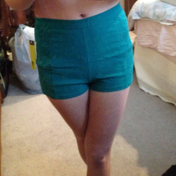 Teal High Waisted Shorts - Picture 2 of 2