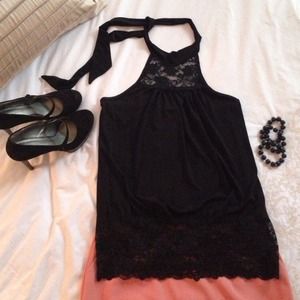 Black tie around neck top