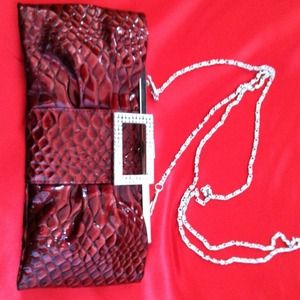 Red snake print clutch/ cross body purse.