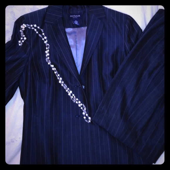Ann Taylor petite navy pinstripe power suit