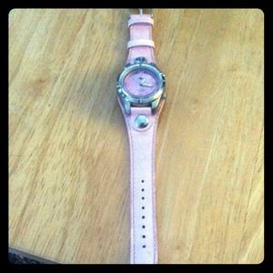 Watch with pink strap and face, and silver