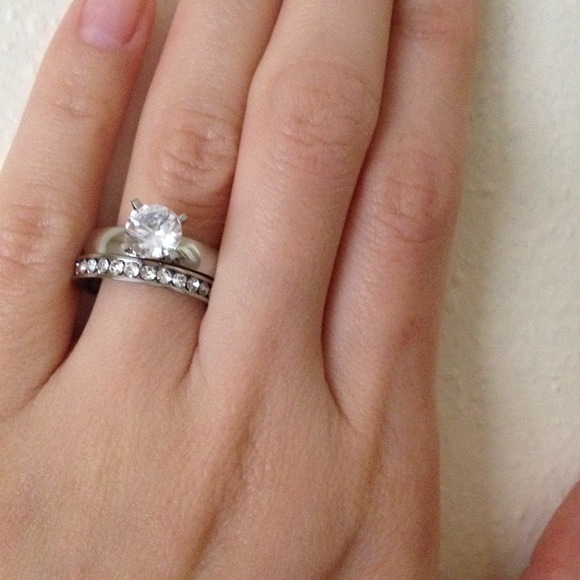 REDUCED! 2 PC Wedding Ring Set- CZ Stainless steel