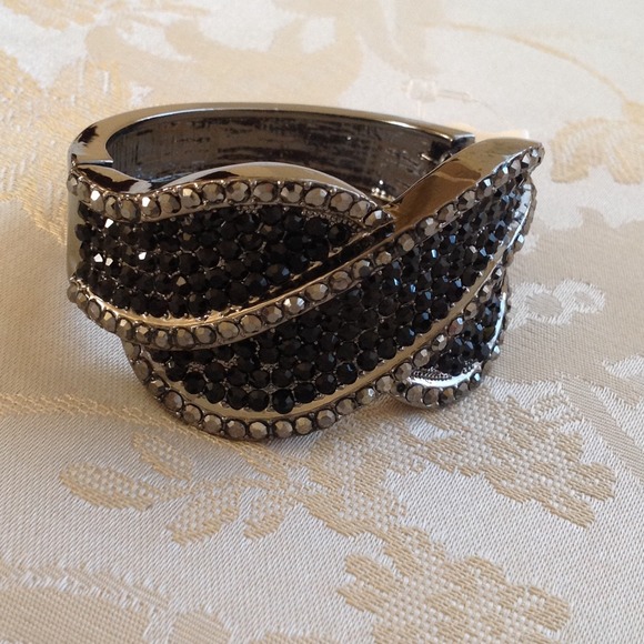 Black and silver jeweled criss cross cuff