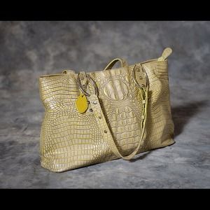Lime green authentic leather bag-croc design
