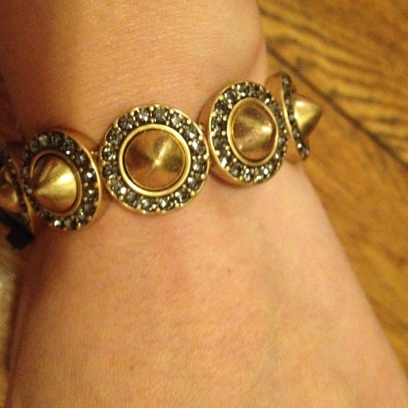 New J. Crew gold spike bracelet with rhinestone