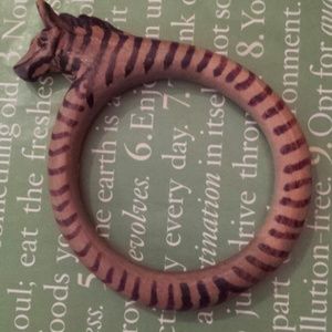Unique wood carved zebra bangle