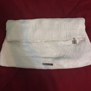 White BCBG Aluminum Sequin Fold Over Clutch