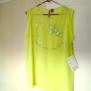 New Hello Kitty Sequin shirt- neon yellow