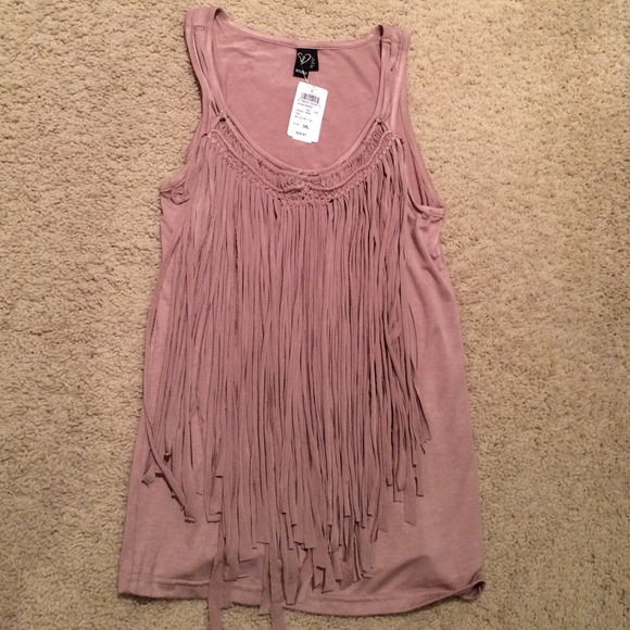 Windsor fringe tank top beige tan size s