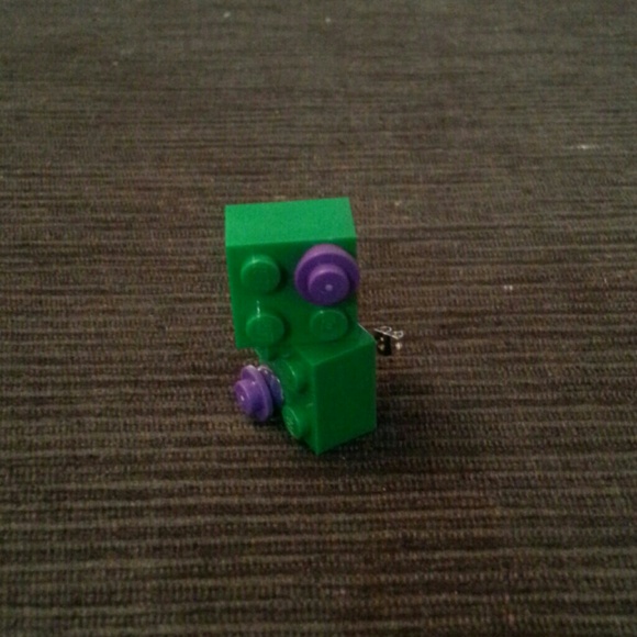 Handmade lego 2x2 earrings green and purple - Picture 1 of 2