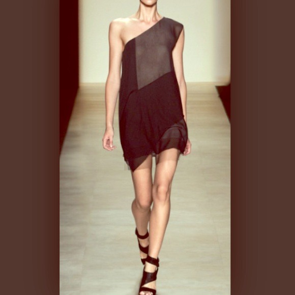 BCBG marike one shoulder silk chiffon dress
