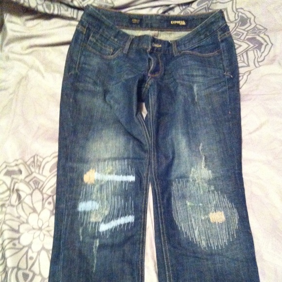 Express denim skinny jeans with detailed stitching