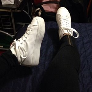 All white cocaine platform hightop sneakers