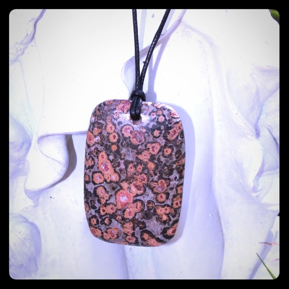 Leopard Skin Jasper PENDANT Cotton Cord Necklace