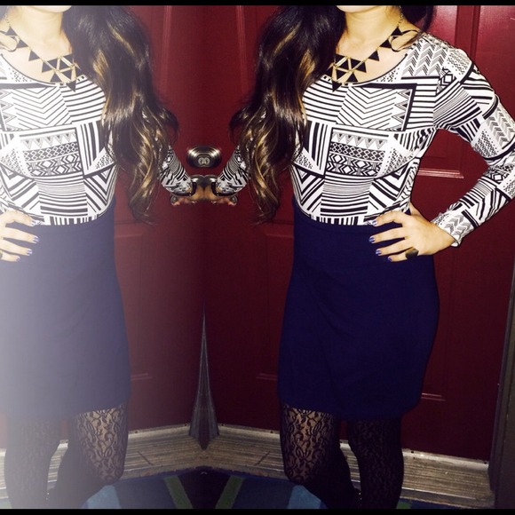 Abstract onesies top with a blue pencil skirt👸 - Picture 1 of 2