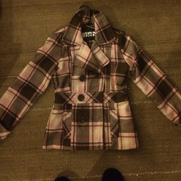 Brown pink and white peacoat