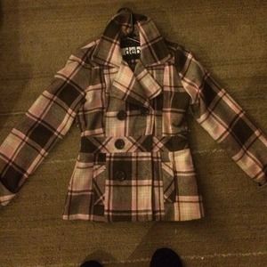 Brown pink and white peacoat