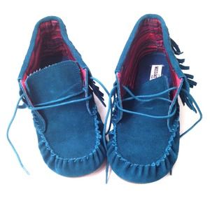 Turquoise Suede Moccasins