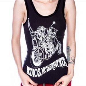 Adios, Motherfucker tank with lace