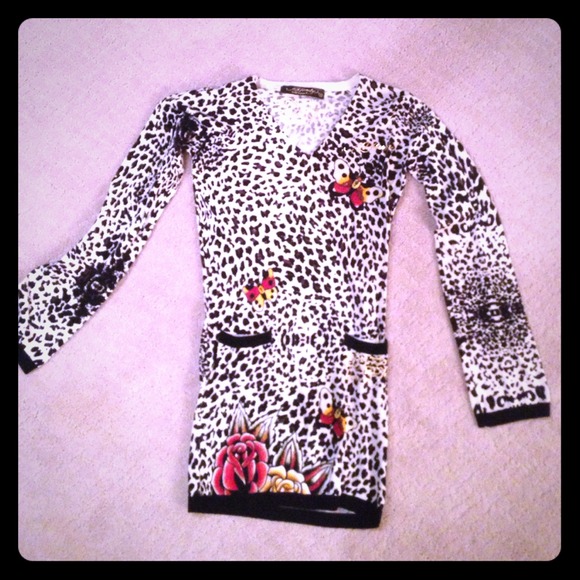 Ed Hardy black and white cheetah sweater/dress