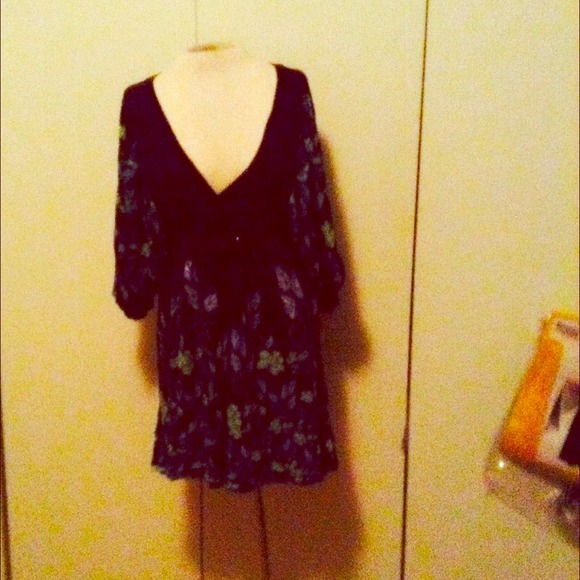 Dark Navy Blue Floral Tunic/Mini Dress