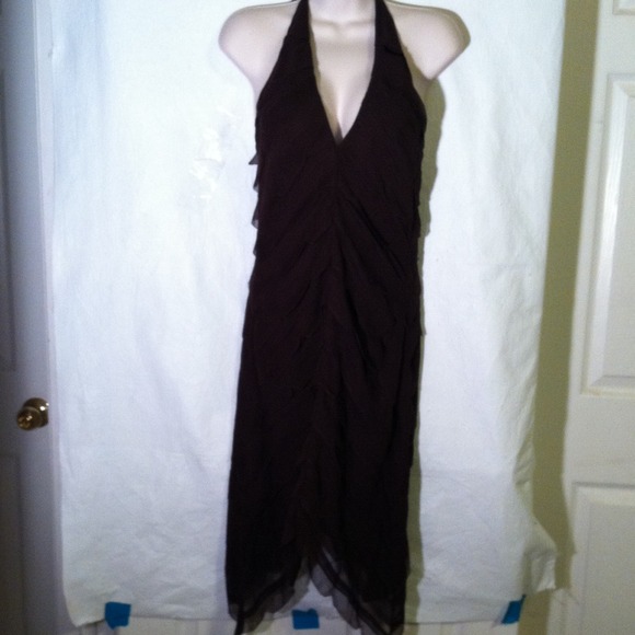 BCBG Dark brown layered fabric halter dress