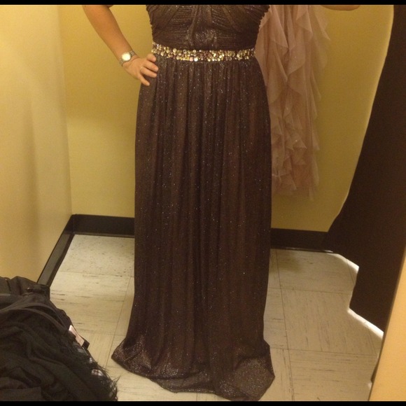 Glittering Strapless Long Plum Color Dress - Picture 3 of 4