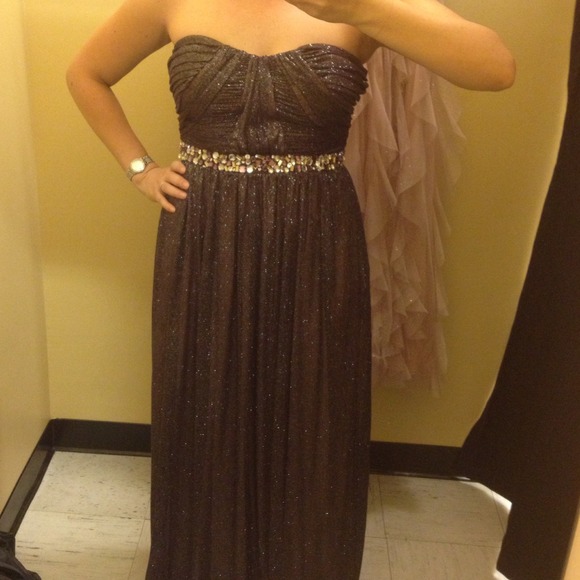 Glittering Strapless Long Plum Color Dress - Picture 2 of 4