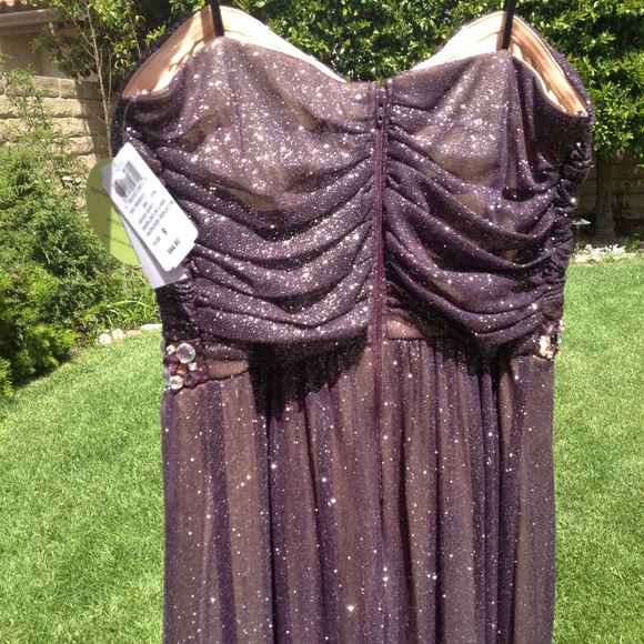 Glittering Strapless Long Plum Color Dress - Picture 4 of 4