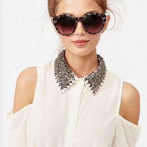 Embellished Collar Cutout Blouse