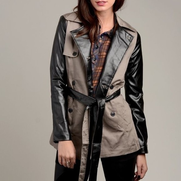 PU Mix Trench Coat Jacket