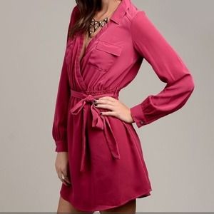 Magenta Long Sleeve Wrap Dress