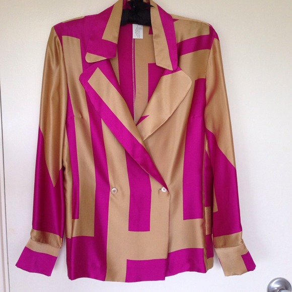 Missoni gold & fuchsia silk satin shirt Sz Small. - Picture 4 of 8