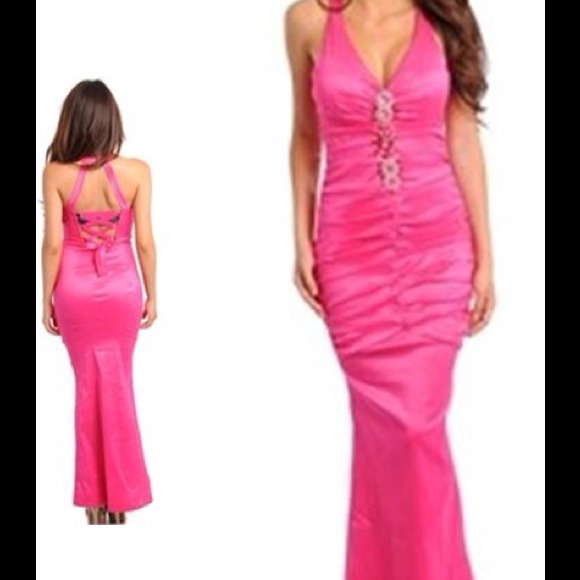 💐🟡Fuchsia Pink Beaded Front Gown/Medium - Picture 1 of 5