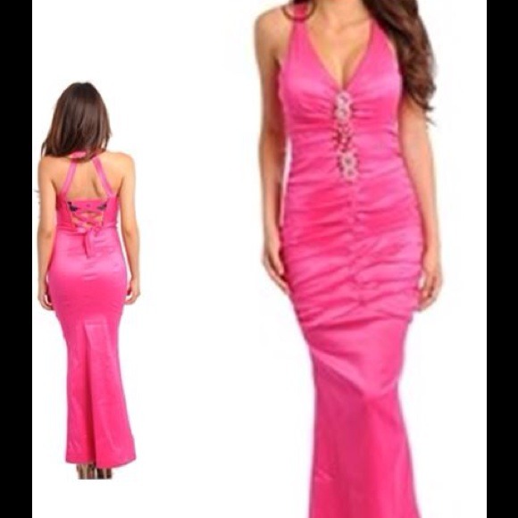 💐🟡Barbie Pink Beaded Front Gown-Large - Picture 2 of 5