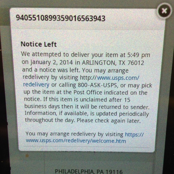 Tina's delivery notice - Picture 1 of 1