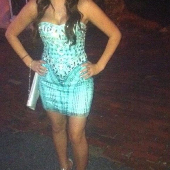 Short teal, all sequenced homecoming dress