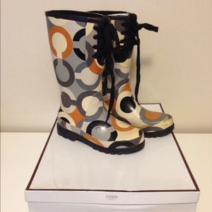 Coach Rain Boots, Grey/Black (Size 8.0)