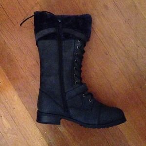 Black lace up faux leather boots