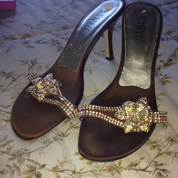 Franco Sarto Brown Satin embellished Slide Pump