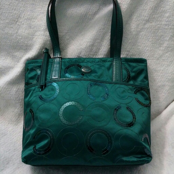 $$SOLD!!!$$Coach Special Edition Green Sequin Tote