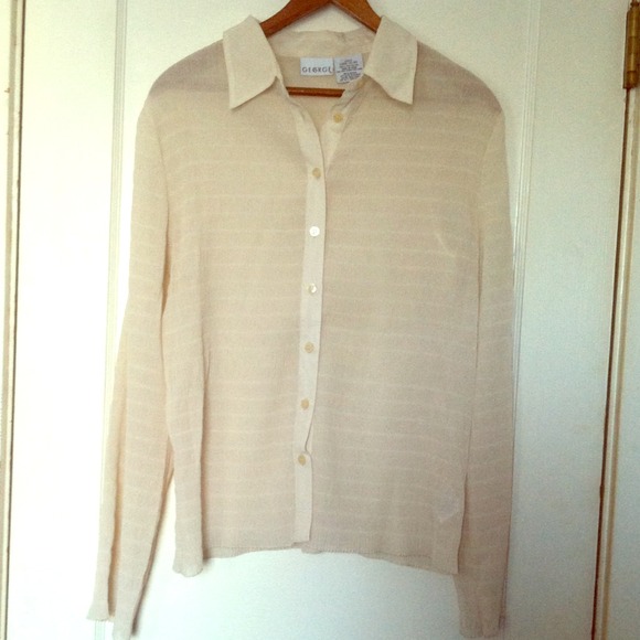 *SOLD* Sheer Ivory Smocked Button Down Blouse